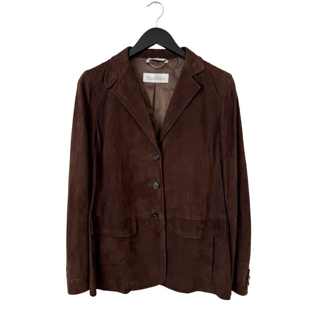 MaxMara Suede Leather Blazer Chocolate Brown US4 Single Breast Pockets‎ Italy